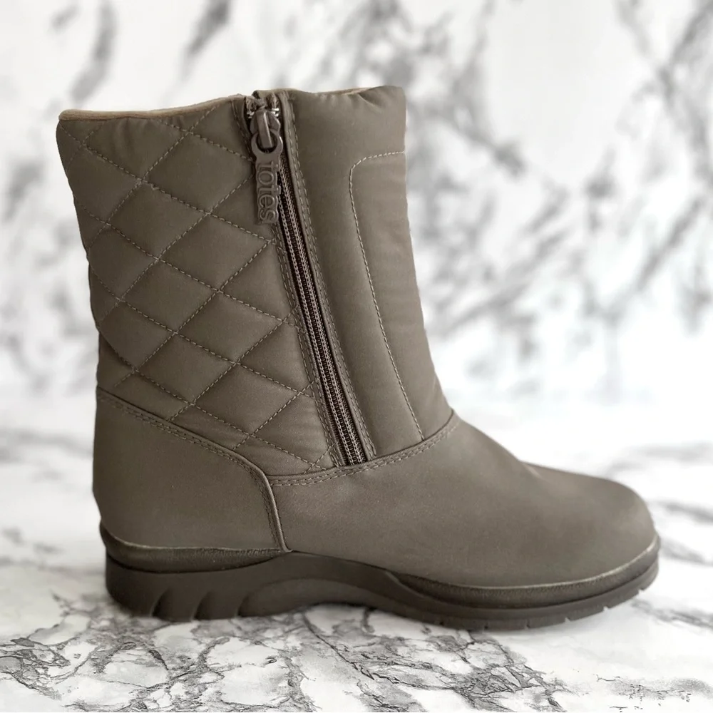 Totes Snow Boots Taupe Quilted Short Waterproof Winter 6